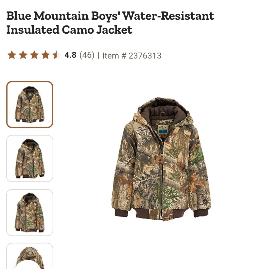 Blue Mountain Boys' Camo Jacket